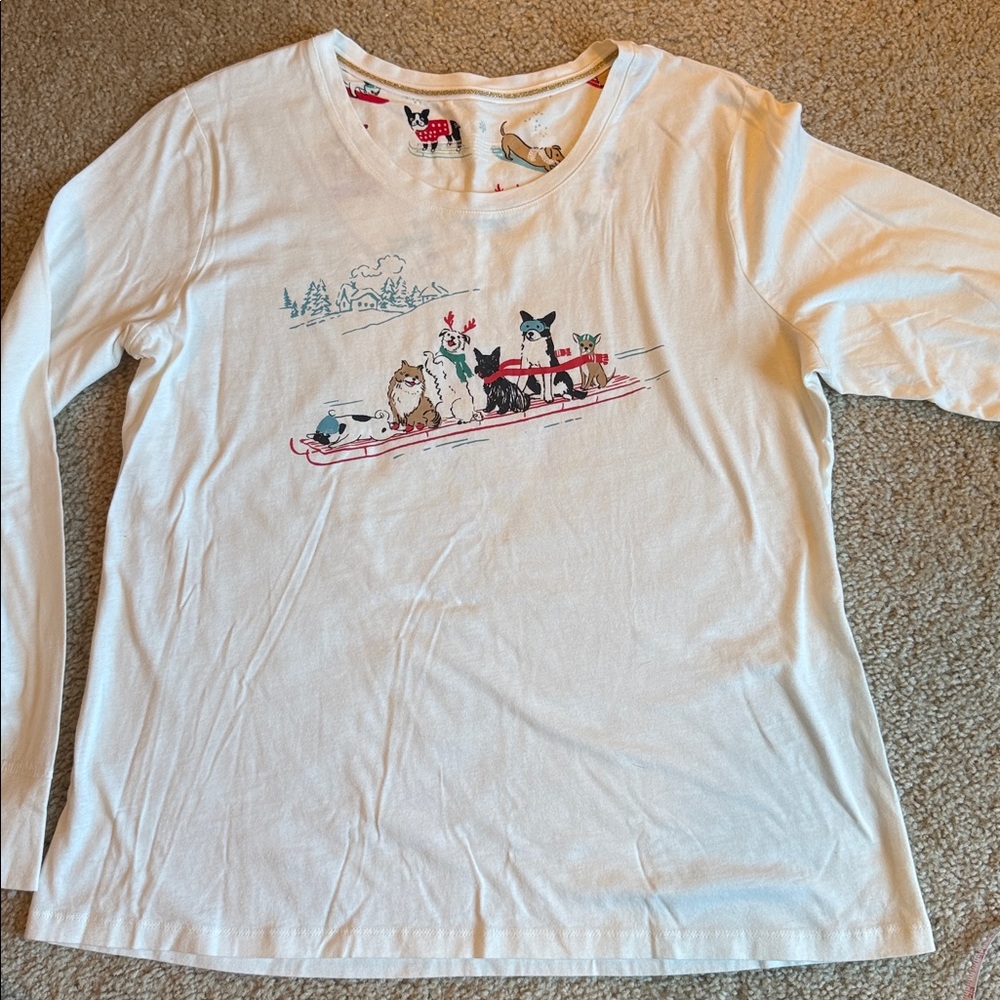 Sleep sense top dogs snow holiday sleigh White Long Sleeve Shirt Sled large